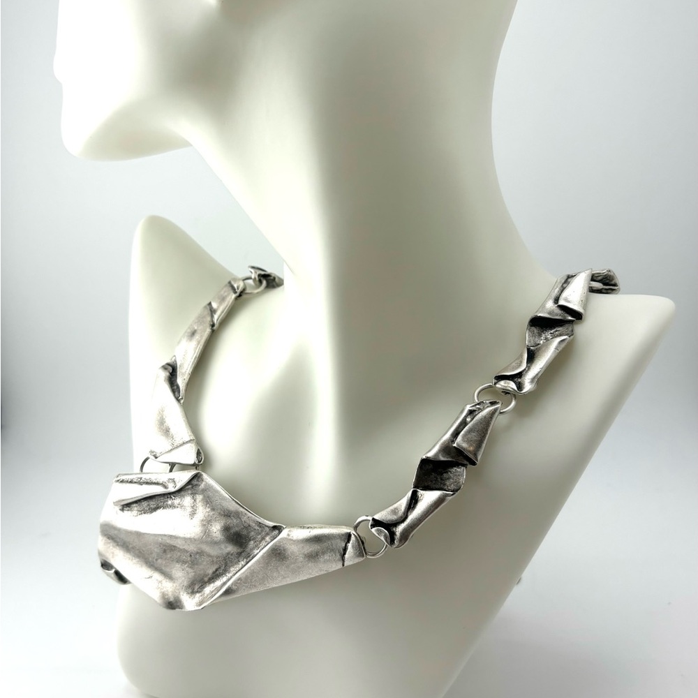 Handmade Wrinkled Pewter Necklace